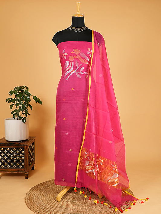 Magenta Muslin Silver & Gold Jamdani 2-Piece Suit Set