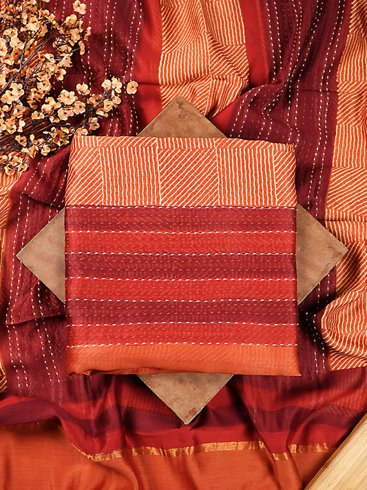 Rust, Maroon, and Orange Maheshwari Silk Suit Set