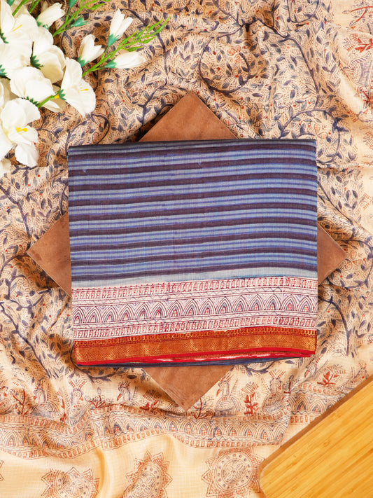 Blue Striped Maheshwari Silk Suit Set