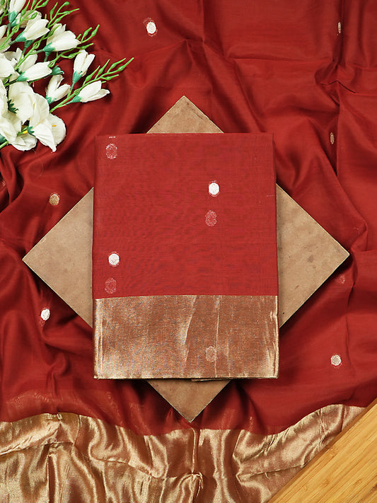 Maroon Pure Mul Chanderi Suit with Polka-Style Banarasi Weaving
