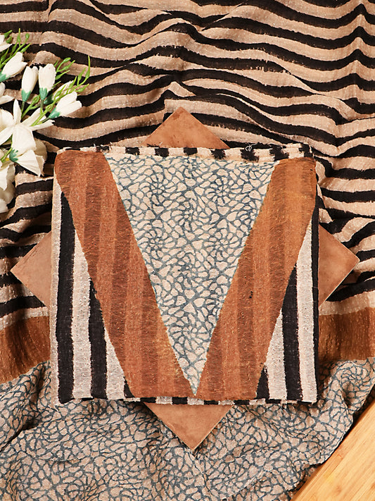 Black & Rust Striped Crushed Linen Silk Organic Ajrakh 2pc Suit Set
