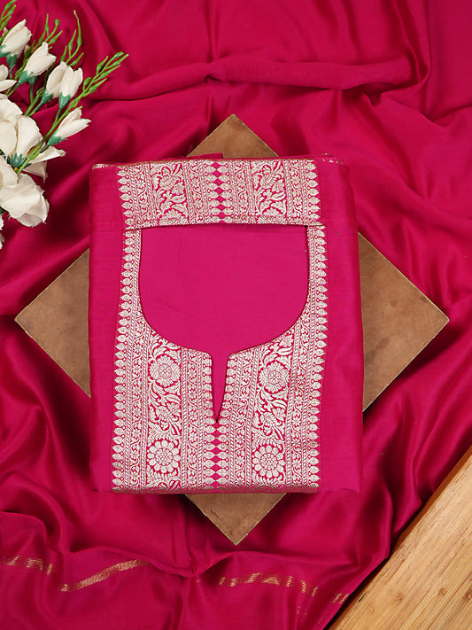 Vibrant Magenta Pink Chiniya Silk Banarasi Woven Suit Set
