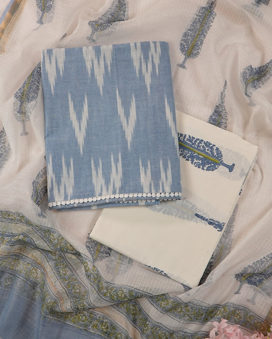 Ikat Print Blue Handloom Cotton Suit Set
