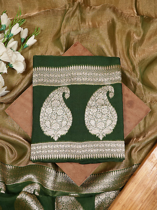Emerald Green Pure Kora Silk Banarasi Suit Set