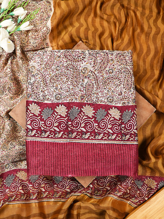 Pink & Mustard Mul Chanderi Paisley Print Suit Set