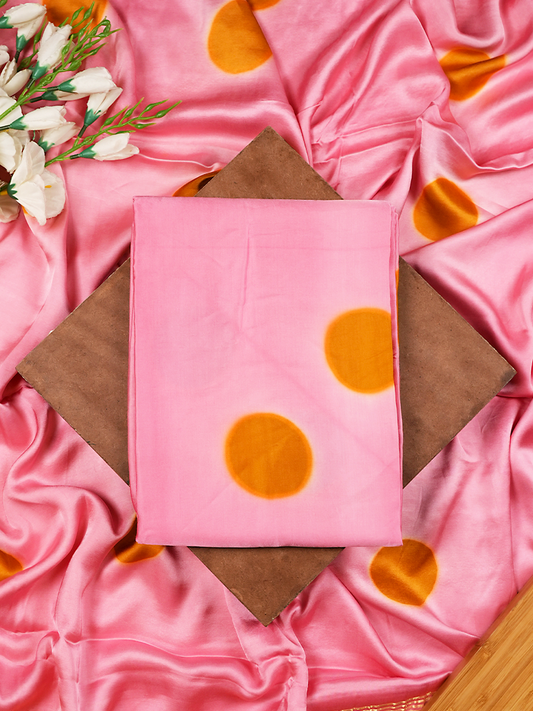 Pink Modal Silk Suit Set with Mustard Polka Dots