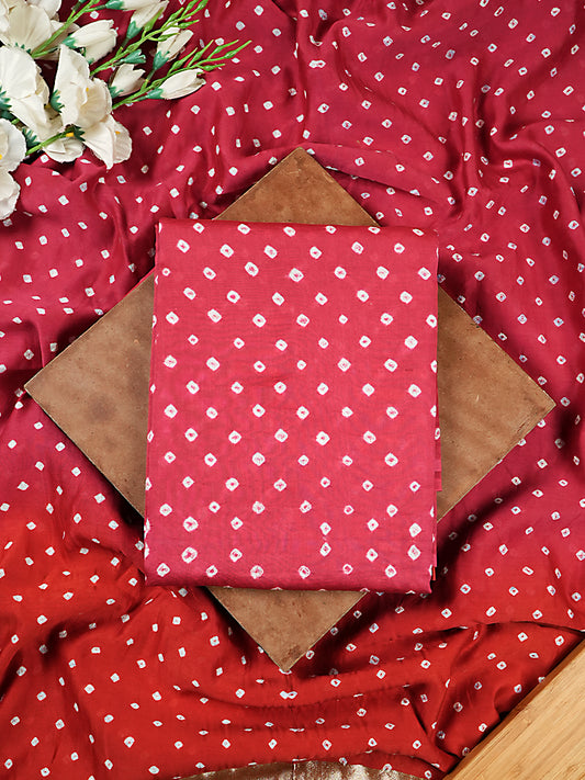 Red and Hot Pink Pure Mul Chanderi 2 Piece Suit Set