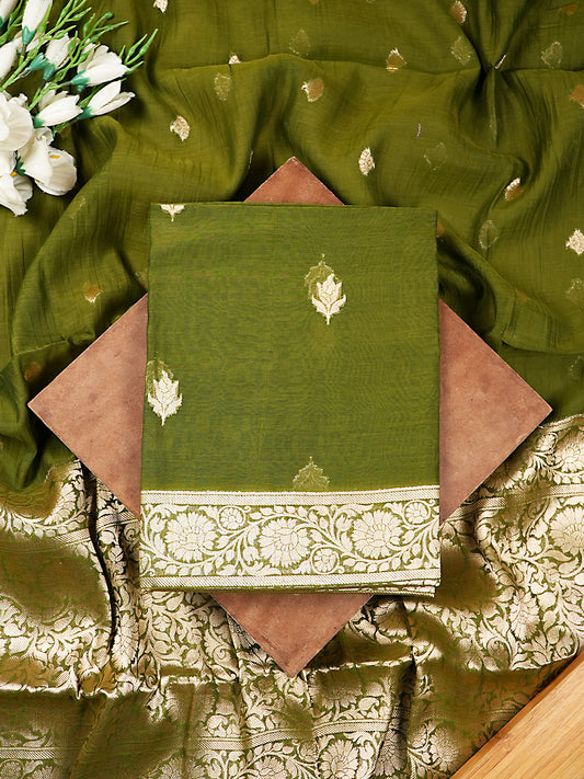 Green Pure Mul Chanderi Banarasi Suit