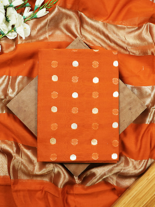 Orange Pure Mul Chanderi Suit with Polka-Style Banarasi Weaving