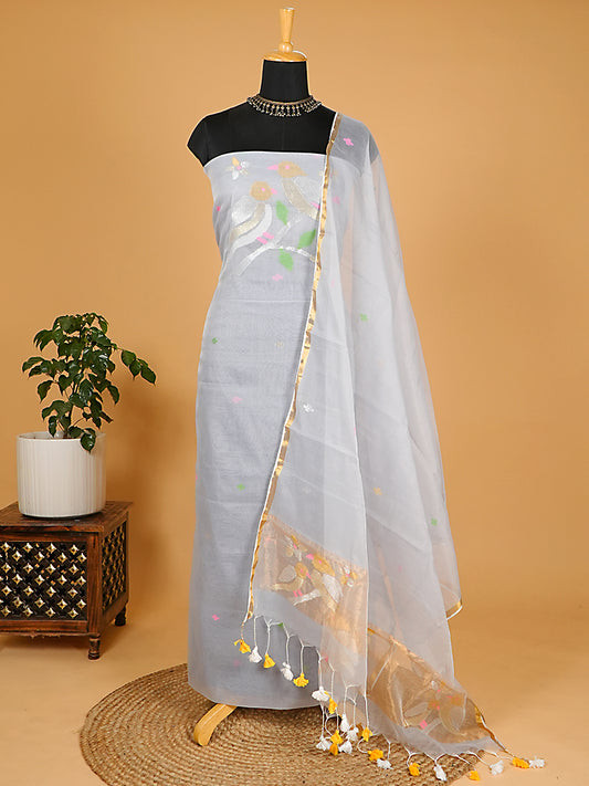 Light Grey Muslin Silver Jamdani 2-Piece Suit Set