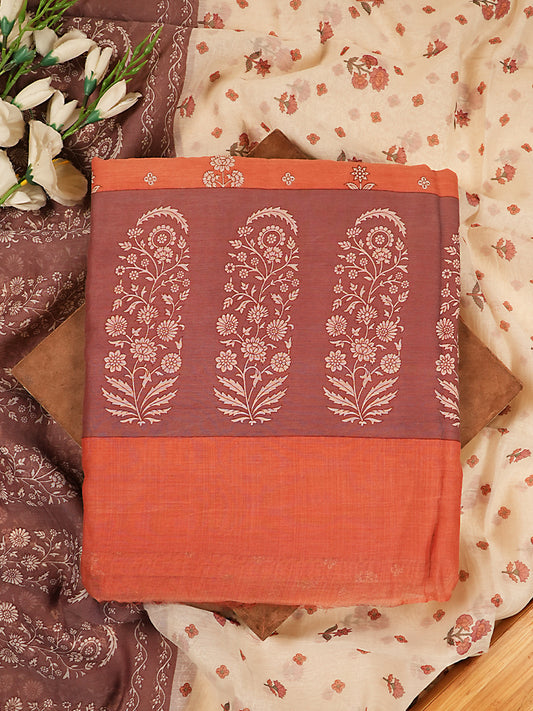 Soft Peach & Mauve Printed Mul Chanderi Suit Set