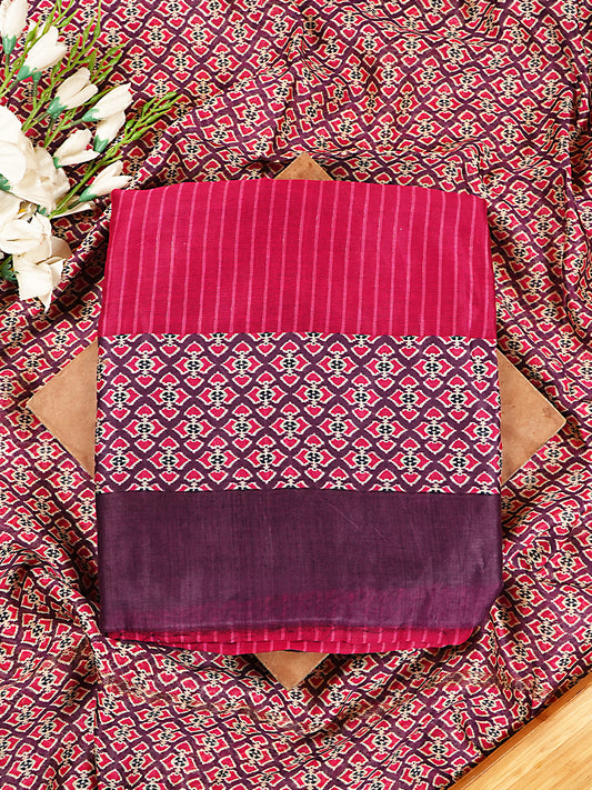 Magenta Maheshwari Silk Striped & Patola Print Suit Set