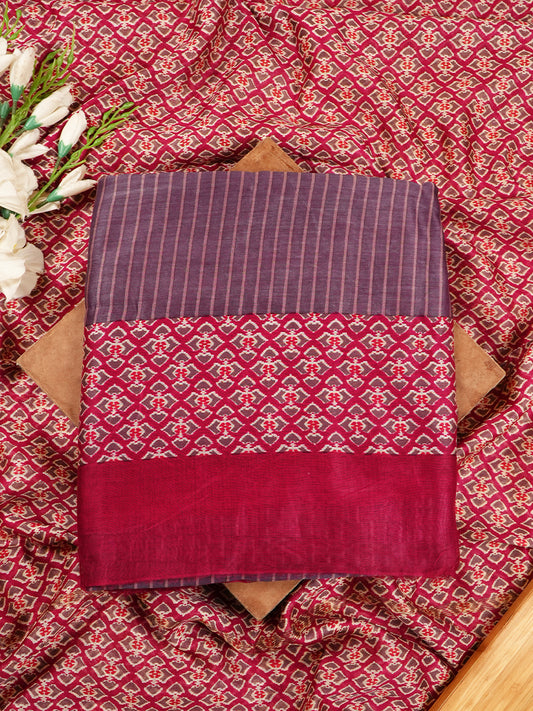 Mauve Purple Maheshwari Silk Striped & Patola Print Suit Set