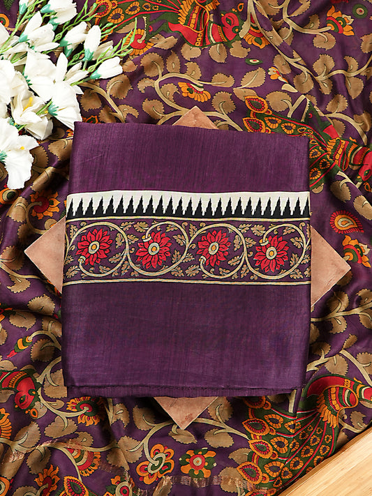 Royal Purple Maheshwari Silk Suit Set with Artistic Print