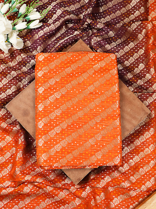 Orange Dola Silk Bandhani Banarasi Suit Set
