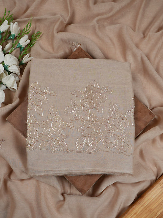 Soft Fawn Handloom Mul Chanderi Appliqué Suit Set