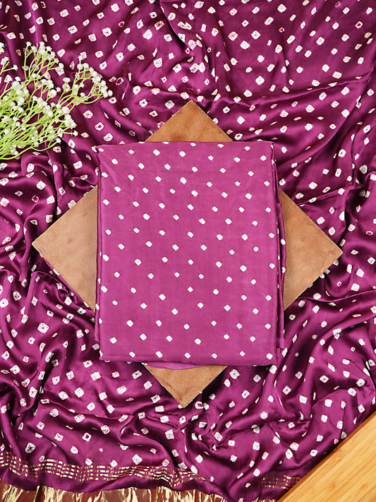 Light Wine Modal Silk Bandhej Suit Set
