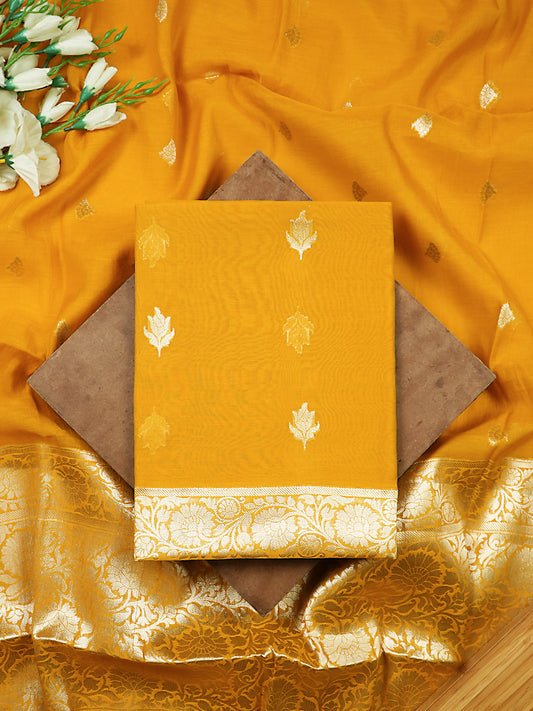 Yellow Pure Mul Chanderi Banarasi Suit