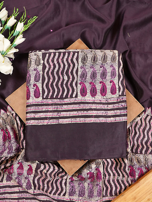 Deep Plum Purple Maheshwari Silk Printed Suit Set
