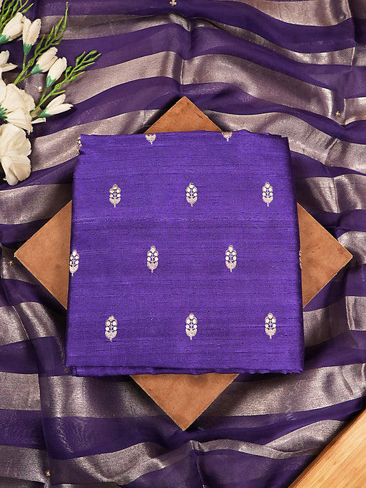 Royal Violet Pure Raw Silk Banarasi Booti Suit Set