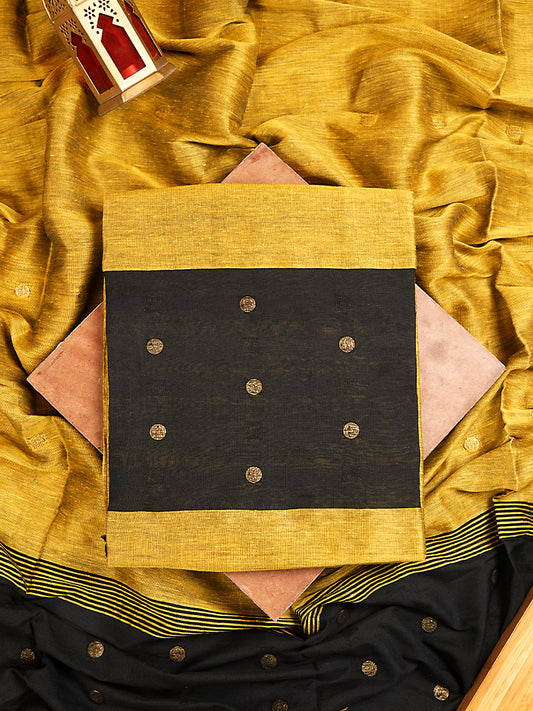 Mustard Yellow Jayshree Linen Jamdani Suit with Black Contrast Border