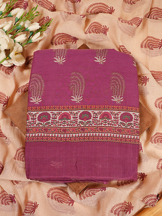 Purple Printed Mul Chanderi Suit Set