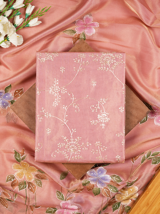 Pastel Pink Pure Glass Organza Suit with Pitta Work