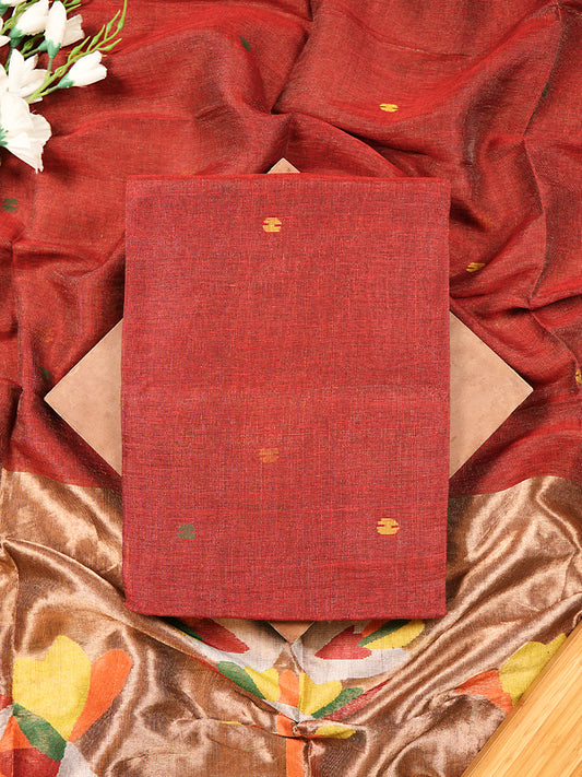 Maroon Linen Tissue Jamdani Weaving Suit Set