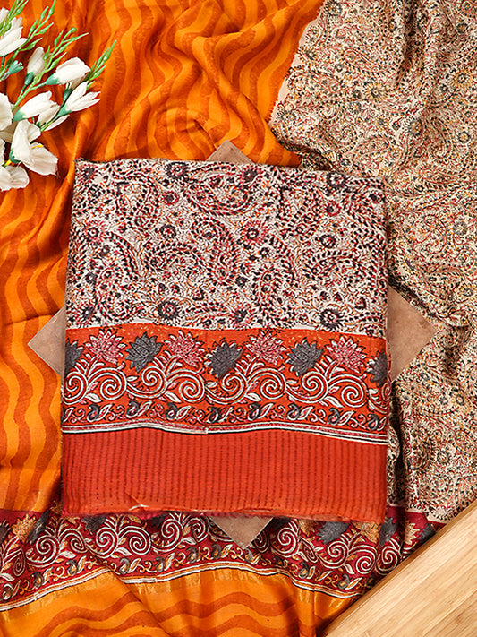 Rust & Orange Mul Chanderi Paisley Print Suit Set