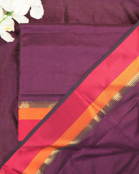 Purple Maheshwari Silk Multi-Coloured Border Suit Set