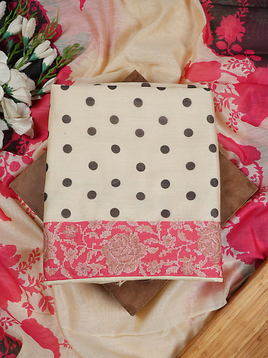 Cream & Magenta Mul Chanderi Polka Dot Suit Set