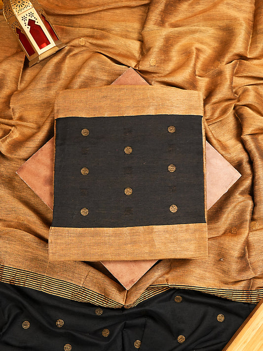 Mustard Gold Jayshree Linen Jamdani Suit with Black Hem and Bootis