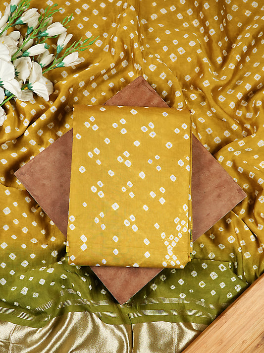 Mustard and Green Pure Mul Chanderi 2 Piece Suit Set