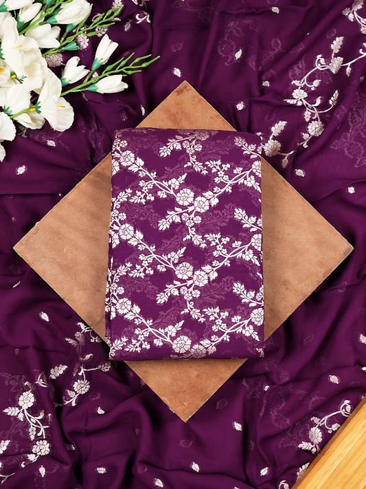 Dark Wine Banarasi Khaddi Georgette Suit Set