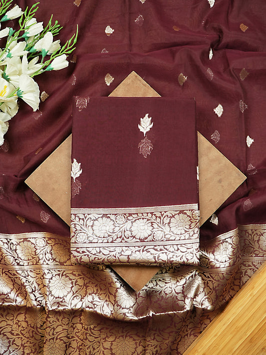 Dark Brown Pure Mul Chanderi Banarasi Suit