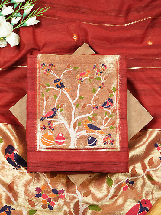 Maroon Chanderi Silk Suit Set with Paithani Weaving