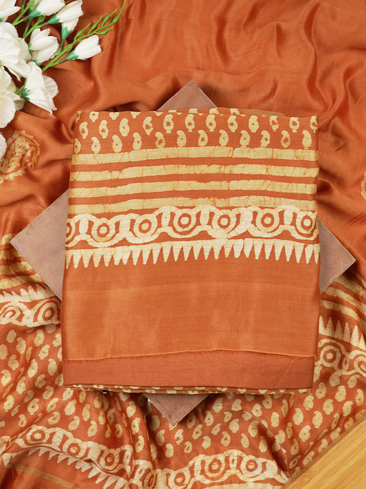 Rust Orange Maheshwari Silk Suit Set