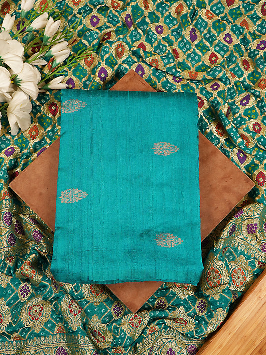 Peacock Blue Pure Raw Silk Banarasi Suit Set