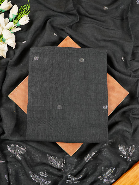 Black Jayshree Linen Silver Jamdani 2-Piece Suit Set