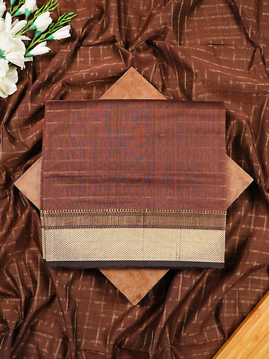 Brown Handloom Maheshwari Silk 2-Piece Suit Set