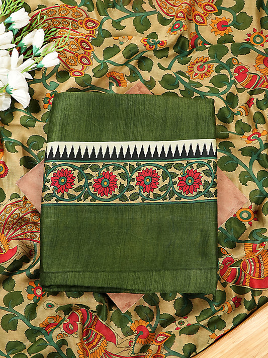 Dark Green Maheshwari Silk Suit with Artistic Dupatta
