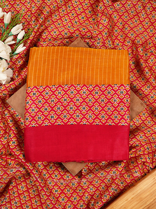 Mustard Orange Maheshwari Silk Striped & Patola Print Suit Set