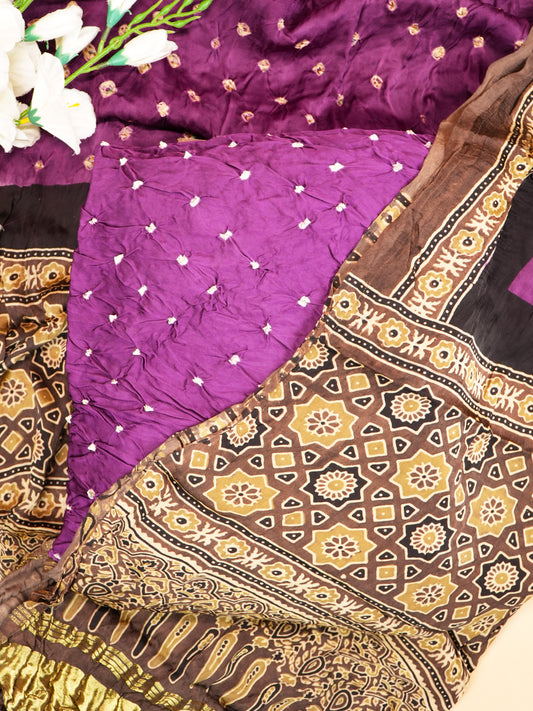 Purple Bandhej Ajrakh Dyed Modal Silk Suit Set