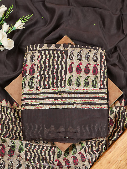Espresso Brown Maheshwari Silk Printed Suit Set