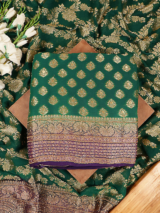 Emerald Green & Deep Purple Pure Khaddi Georgette Banarasi Suit Set