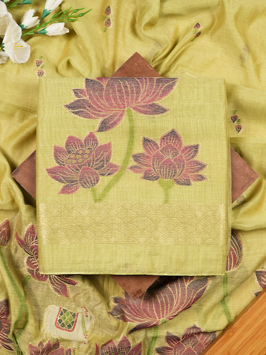 Light Green Chanderi Silk Suit Set with Jamdani Weaving