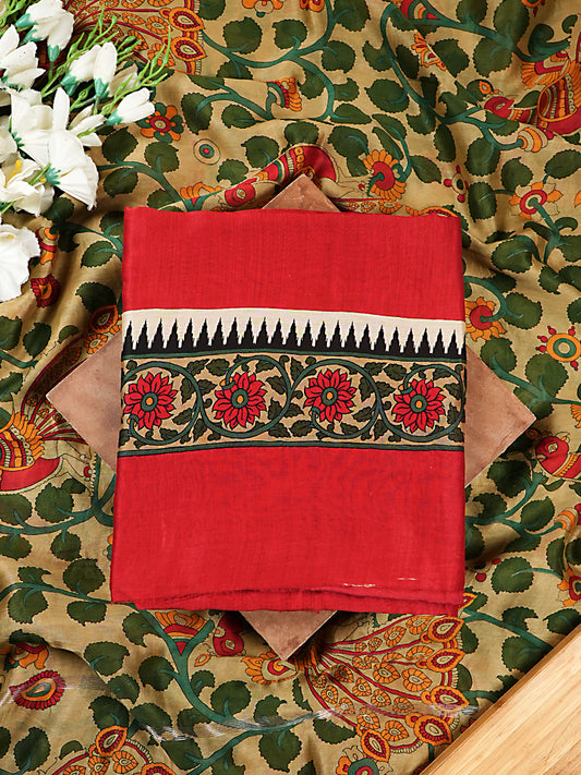 Red Maheshwari Silk Suit with Artistic Dupatta