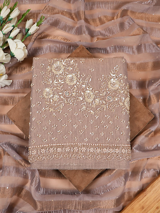 Mauve Tissue Silk Handwork Suit Set