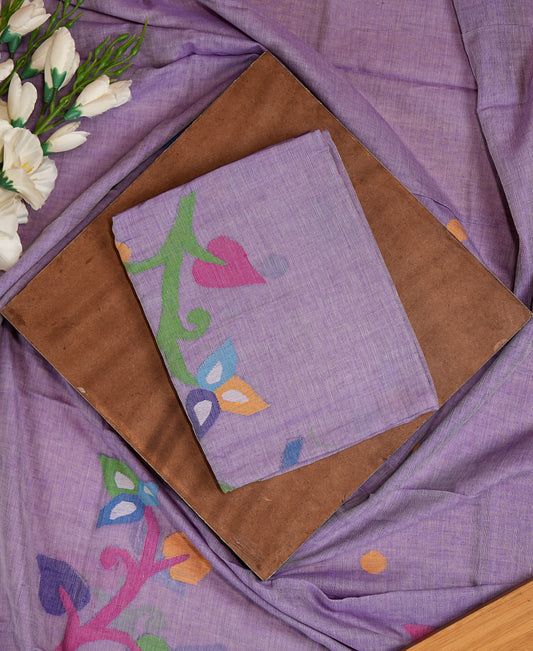 Lavender Multicolour Handwoven Jamdani Suit Set