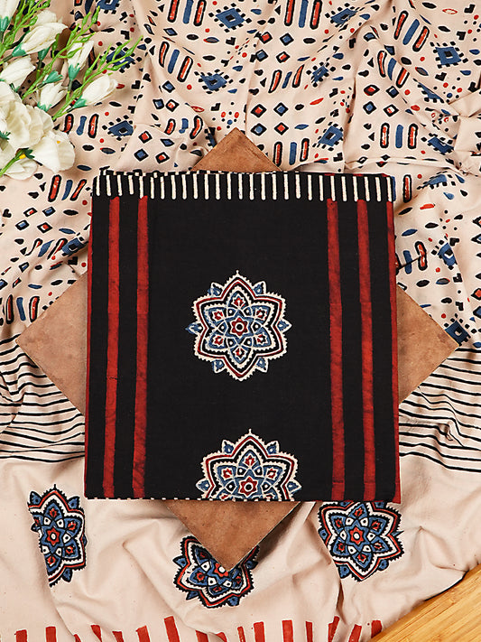Black and Red Striped Handloom Cotton Ajrakh Suit Set